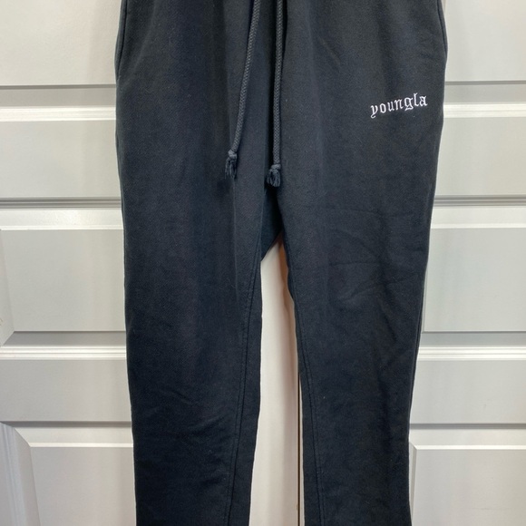 YoungLA Sweatpants Fleece Drawstring Pockets Small Black Bottoms Have Been Cut - Picture 4 of 6
